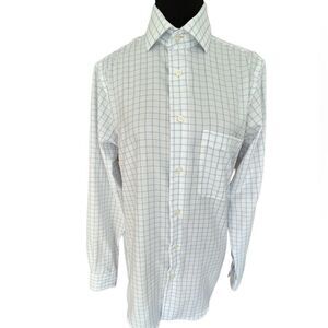 Pronto Uomo Non Iron white /blue windowpane pattern button down shirt 14.5/32-3